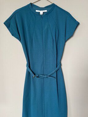 Diane von Furstenberg DVF Maizah Turquoise/Teal Belted Pencil Dress